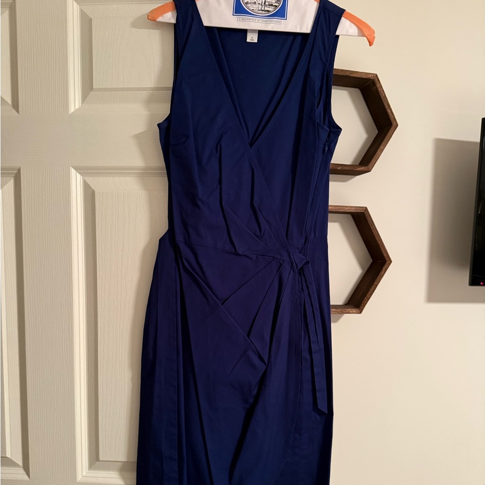 LOFT Blue Asymmetrical Ruched Sheath Dress